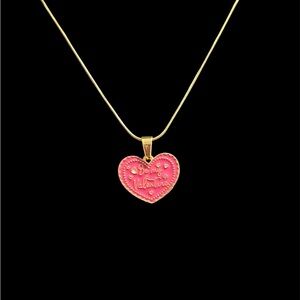 Be My Valentine Heart Necklace Pink Enamel Gold Snake Chain 18” Love Pendant